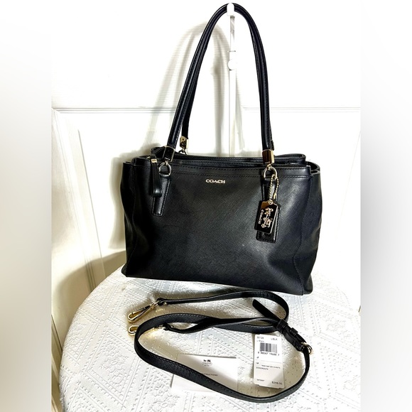 COACH Madison Saffiano Leather Christie Black Satchel 30128